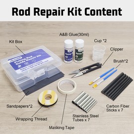 Aventik Fishing Rod Repair Kit Complete with Accessories, Carbon Fiber Stick and Stainless Tube for Broken Fishing Pole Maintenance