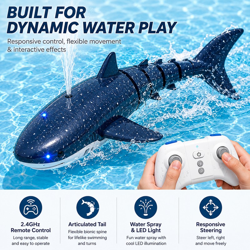 Remote Control Shark Pool Toy – 2.4GHz RC Swimming Shark