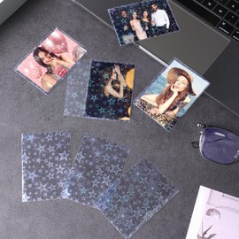 YUXMU 100 Photocard Sleeves Love Heart-Shape Laser Flashing Card, Idol Photo Protector Cards Holographic Photo Card Sleeves Transparent Waterproof Dustproof for Mini Polaroid Photo Cards(Star)