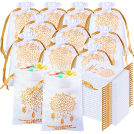Coume 15 Pcs Eid Ramadan Mubarak Satin Gift Bags with Drawstring 5 x 7 Inch Silk Eid Party Favor Jewelry Pouches for Ramadan Supplies Candy Bags Muslim Party Decoration