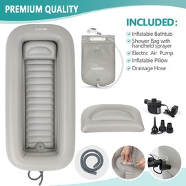 Medical Inflatable Bathtub,Shower Bath Basin Kit, PVC Portable Bathtub with Electric Air Pump,Portable Bathtub Wash Full Body in Bed Bath,for Elderly (Basin Kit C)