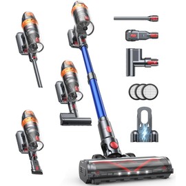 Cordless Vacuum Cleaner, 600W with Extra Mattress Cleaning Tool, 45KPA Stick Vacuum Cleaners for Home 60 Mins Runtime, Self-Standing, Wall Mount Charging, Rechargeable Vacuum for Floor Carpet Pet Hair