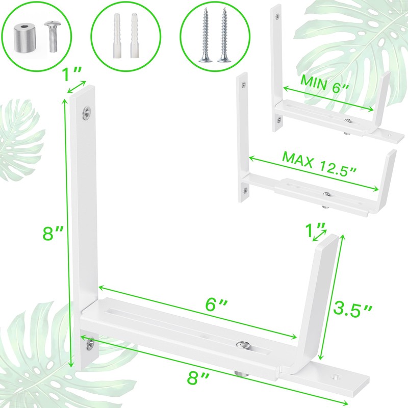 Y&M 6 PCS Adjustable Window Box Brackets for Planter Box,