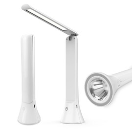 Danlinlee Rechargeable Desk Lamp with Flashlight Function, Battery Powered Desk Lamps for Home Office, Portable Foldable LED Desk Lamps, Cordless Desk Lamps, Small Lamps for Small Spaces, White