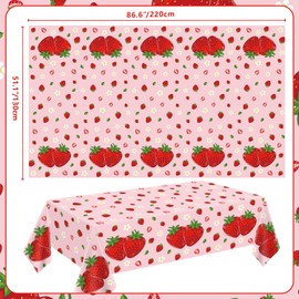 6Pcs Strawberry Party Tablecloth Strawberry Theme Table Cover 51 x 86 Inch Berry Sweet One Table Covers for Fruit Themed Indoor Outdoor Decorations