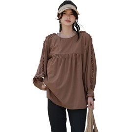 Teddy rashguard027-B Women's Long Sleeve Rash Guard, Slit Leggings, Top and Bottom Set, Amphibious, No Hood, Thin, B: Brown