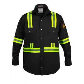 Flame Resistant High Visibility Hi Vis FR Shirt - 100% C - 7 oz (Small, Black)