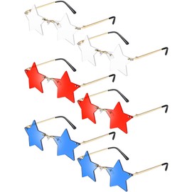 Konohan 6 Pairs Rimless Star Shape Sunglasses Transparent Blue Red 4th of July Personality Sun Glasses Bulk Independence Day Cool Glasses Trendy Star Sunglasses for Women Men Pentagram Eyewear Party
