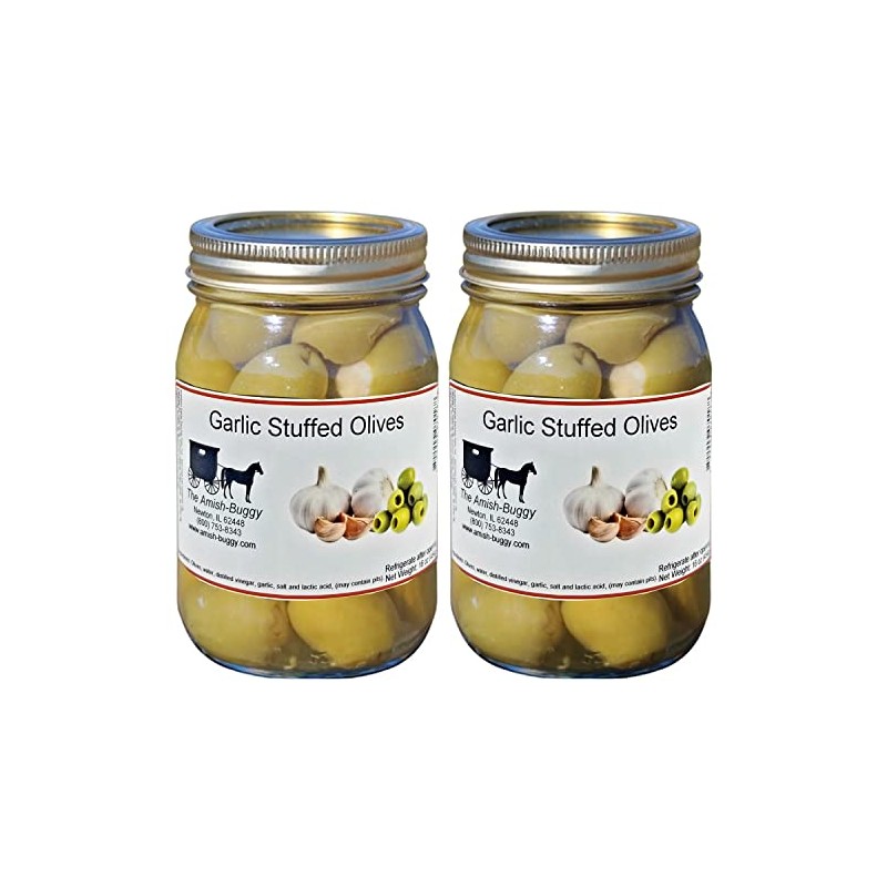 Stuffed Large Olives - Two 16 oz. Jars (Garlic Stuffed
