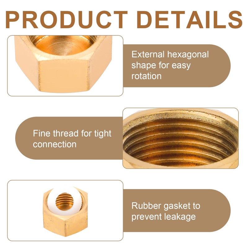 10pcs 3/8'' NPT Brass Pipe Cap, Brass Fittings with Rubber