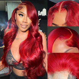 Arsoya Red Wig Human Hair 24 Inch 210 Density Body Wave Red Lace Front Wigs Human Hair Pre Plucked 13x4 Lace Front Wigs Colored Frontal Wigs Human Hair