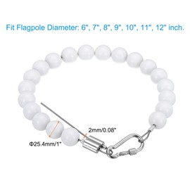 PATIKIL 1 x Flagpole Holder Ring Flag Pole Accessories Flags Beads Mounting Ring Holder Flags Close to Mast Weight with Stainless Steel Cable White