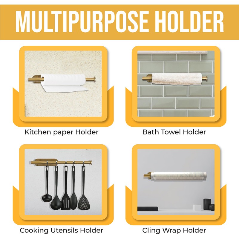 Paper Towel Holder for Kitchen (Brushed Gold)