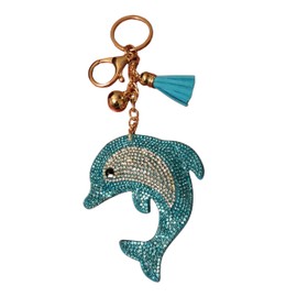 Popfizzy Blue Dolphin Keychain, Bling Backpack Key Chain, Rhinestone Purse Charms, Crystal Key Fob