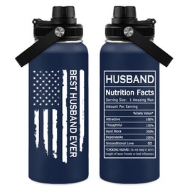 WWHSAI Fathers Day Tumbler for Husband - Best Husband Ever Gifts for Him from Wife - Valentines Christmas Birthday Gift for Him, Anniversary Wedding Gift for Hubby - 32 Oz Navy Blue Mug with Lid