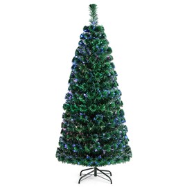 HAPPYGRILL 6FT Fiber Optic Christmas Tree Pre-Lit Artificial Christmas Tree Green Xmas Tree with LED Lights for Indoor Outdoor Festival Decor