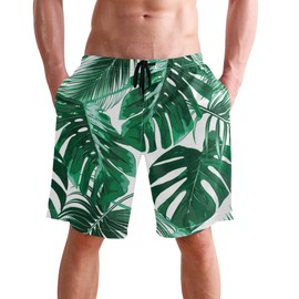 visesunny Men's Tropical Palm Leaf Pattern Beach Shorts Hot Summer Swim Trunks Sports Running Bathing Suits with Mesh Lining