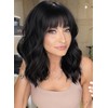 AISI HAIR Bob Curly Wig Synthetic Short Black Wig with Bangs Natural Looking Heat Resistant Fiber Hair for Women