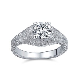 Personalize AAA CZ Pave Vintage Art Deco Style Princess Round Brilliant Cut Solitaire Engagement Ring For Women .925 Sterling Silver Customizable