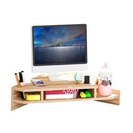 KUAIYU Triangle Monitor Stand Riser,Cut Triangle Save Space Desktop Corner,Desktop corner shelf with drawers wooden computer stand with storage laptop risers office organization. (No drawer)