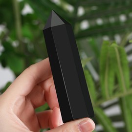 MAIBAOTA 4" Black Obsidian Healing Crystals Wands Gifts for Beginners Hexagonal Point Tower Meditation Nature Reiki Polished Protection Decor Large Crystal 1pcs
