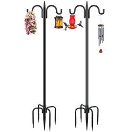 Gtongoko Double Shepherds Hook for Outdoor, 2 Pack 92 Inch Heavy Duty Bird Feeder Pole 3/4 Inch Thick Garden Hooks for Hanging Hummingbird Feeder, Plant Baskets, Solar Light Lanterns