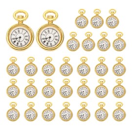 PATIKIL Watch Clock Charm Pendant, 30 Pcs Alloy Enamel Retro Vintage Pocket Watch Charm for Woman Necklace Earring Bracelet Jewelry Making and DIY Crafts, Gold Tone, 0.67 x 0.5 Inch