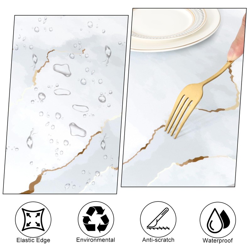Dremisland 150cm Waterproof Round Tablecloth White Marble Tablecloth Outdoor Garden