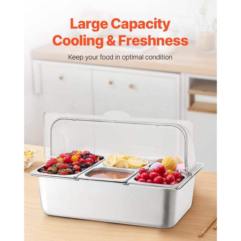 VEVOR Countertop Food Serving Display Container, 5 Pan Stainless Steel