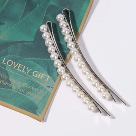 Xduargs Wedding Pearl Hair Pin Clip Vintage Pearl Hair Clip Barrette French Pearl Hair Clip Hair Pin Decorative Bobby Pins Pearl Hair Clip Hair Accessories for Women Headpiece 2 Pieces (Silver)