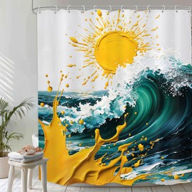 LGhtyro Abstract Ocean Beach Sunset Shower Curtain Bathroom Set 71Wx71H Inches Tropical Summer Sunrise Sea Hawaiian Wave Men Women Bath Accessories Coastal Scenery Art Home Decor Fabric 12 Pack Hooks