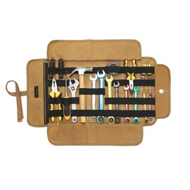 Tool Roll Up Bag, Heavy Duty 16OZ Waxed Canvas Tool Bag, Multi-Purpose Wrench Tool Pouch with Elastic Band,1 Zipper Compartments Bag (Khaki)