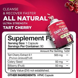 Nutrivein Tart Cherry 3000mg Capsules | 90 Vegan Pills with Flavonoids & Uric Acid Support | Juice Extract for Women’s Health & Wellness