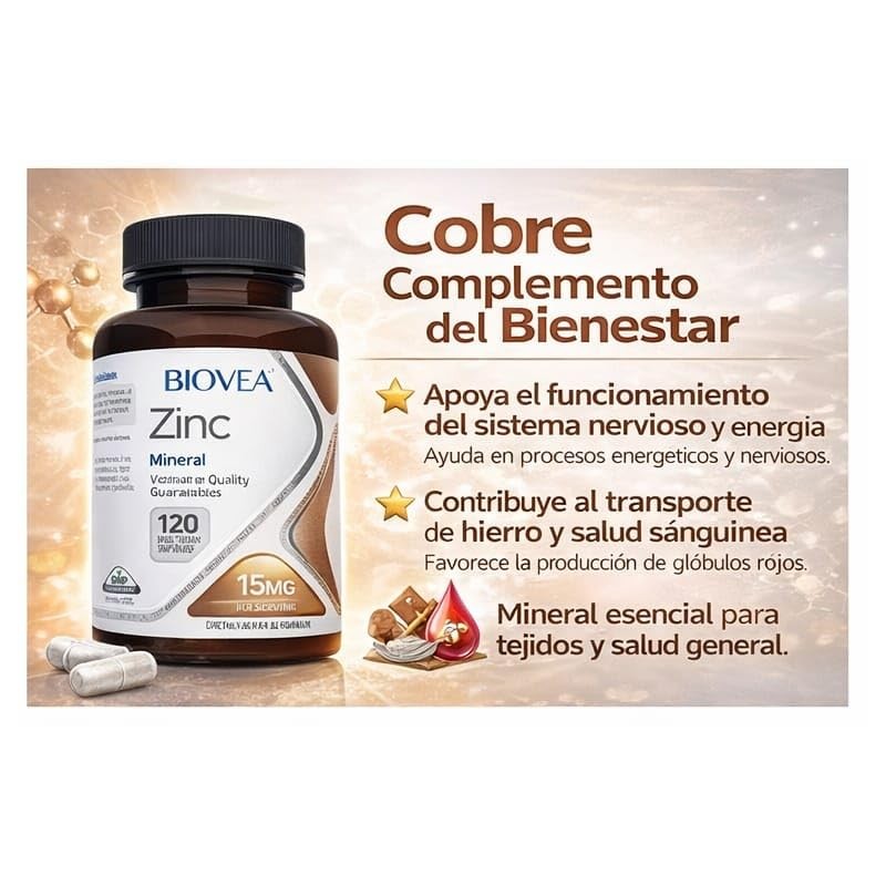 Biovea Zinc y Cobre 15mg de y 2mg de 120