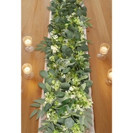 IWNTWY 6Ft Eucalyptus Garland, Upgrade Bushy Artificial lvy Greenery Vines with Flower Gypsophila Willow Leaves for Home Wedding Arch Party Table Runner Centerpiece Decor