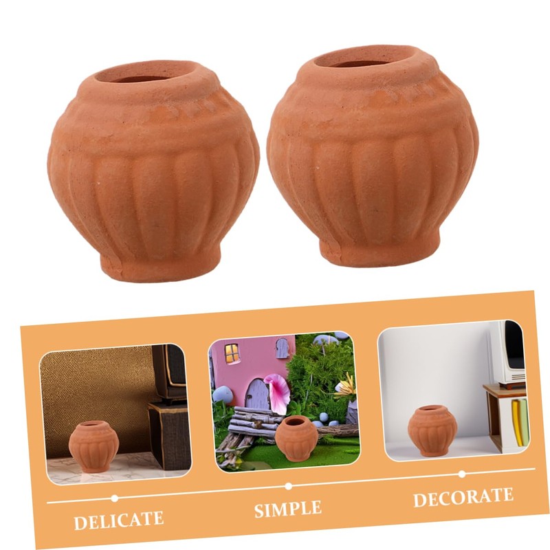 CAXUSD 2pc Mini Clay Pots Set Handmade Flower Pots for