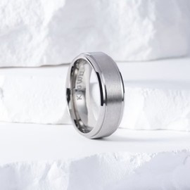 King Will Basic 7mm Mens Titanium Wedding Ring Brushed Finished Wedding Band Comfort Fit Stepped Edge11.5