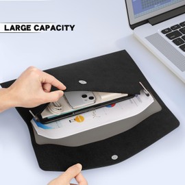 Zentiky PU Leather File Folder - A4 Document Holder Waterproof Envelope Portfolio Case for School and Office Supplies-Black