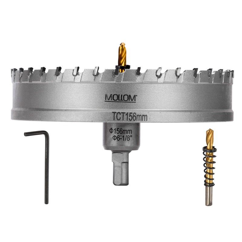 Mollom (6-1/8''|156mm) Heavy Duty Carbide Hole Saw with 2 Pilot