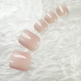 FJSMTOPl Press on Toenails Ombre Pink Square False Nails Glossy Full Cover Acrylic With Design Nude Press ons for Women Manicure 24Pcs