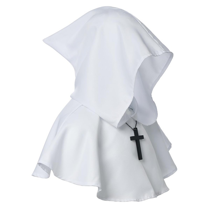 BLESSUME Medieval Hooded Cowl Cross Necklace (White)