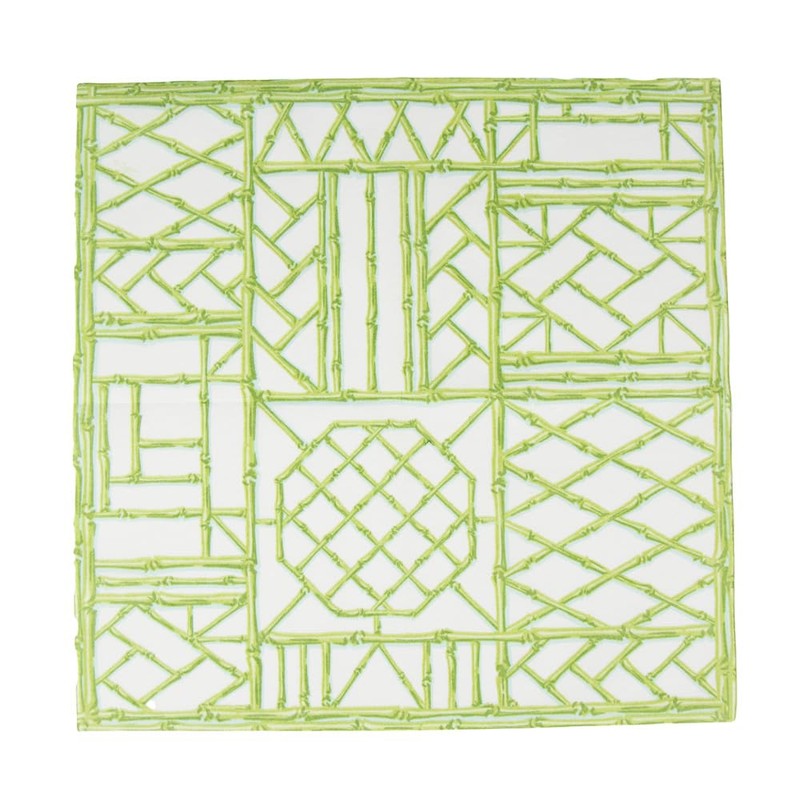 Caspari Bamboo Screen Moss Green Paper Linen Dinner Napkins -