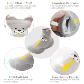 Anti-Slip Baby Toddler First Walking Sock Shoes, [Cute Animal] Cotton Lightweight Slip-On Shoes with Soft Rubber Sole Unisex Non-Skid Indoor Outdoor Floor Slipper Breathable Kid Girls Boys Socks Boots