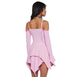 Dolls Kill F is for Fairies Handkerchief Dress by Current Mood - Off-Shoulder, Custom Fit Dress, Perfect for Fairycore Fashion - Pink, XX-Small