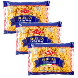 La Fe Shells Pasta 16oz - 3 Pack - Unenriched Semolina Wheat Pasta Italian Shells (Conchas) - Cholesterol & Sodium Free