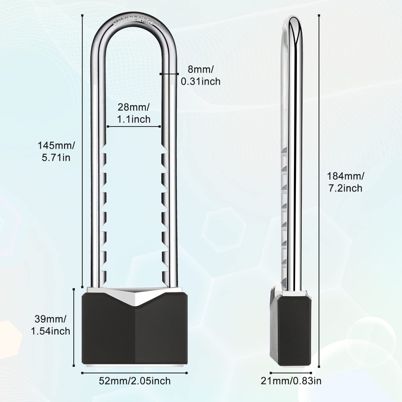 4 Pcs Long Shackle Padlock with Key 2 Inch Solid