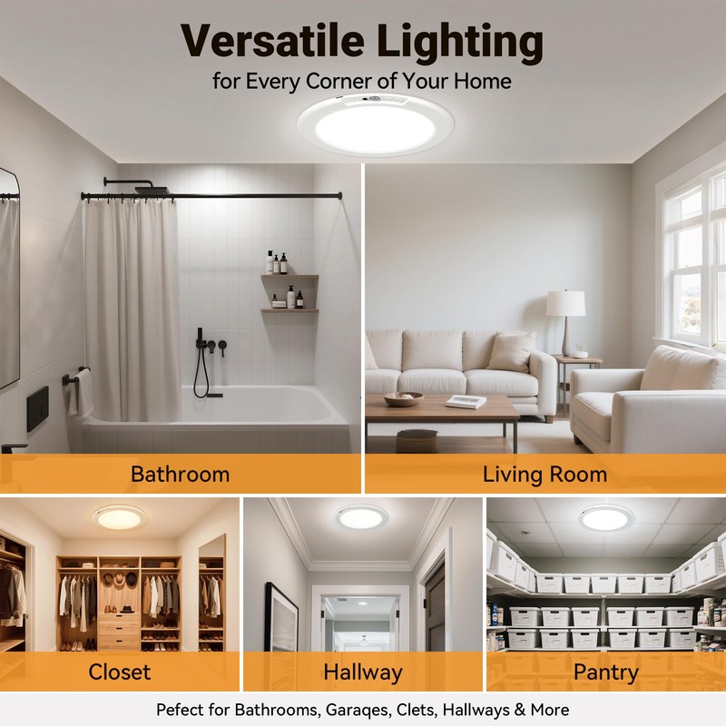 Wireless Closet Lights Motion Sensor - No Wiring Rechargeable Ceiling