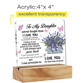 Inspirational Daughter Gifts - 'Never Forget That I Love You' Acrylic Desk Plaque Sign with Wood Stand - Home Office Decor Keepsake Present