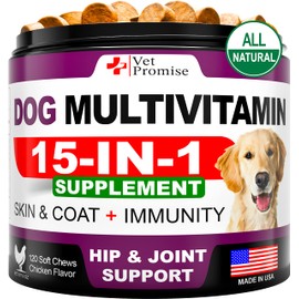 Dog Multivitamin Chewable with Glucosamine - Dog Vitamins and Supplements - Senior & Puppy Multivitamin for Dogs - Pet Joint Support Health - Immunity - Mobility - Energy - Gut - Skin - 120 Chews