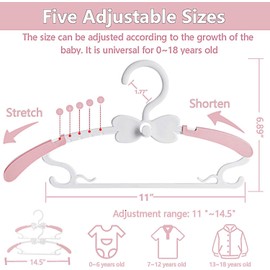 Baby Clothes Hangers, 11-14.5" Adjustable Kid Hangers for Newborn Closet, Plastic Small Infant Hanger for Toddler Pant, Child Coat Hanger for Boy Nursery Clothing, Girl Dresses, 50 Pack